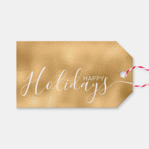 Happy Holidays Faux Gold White Minimalist Gift Tags