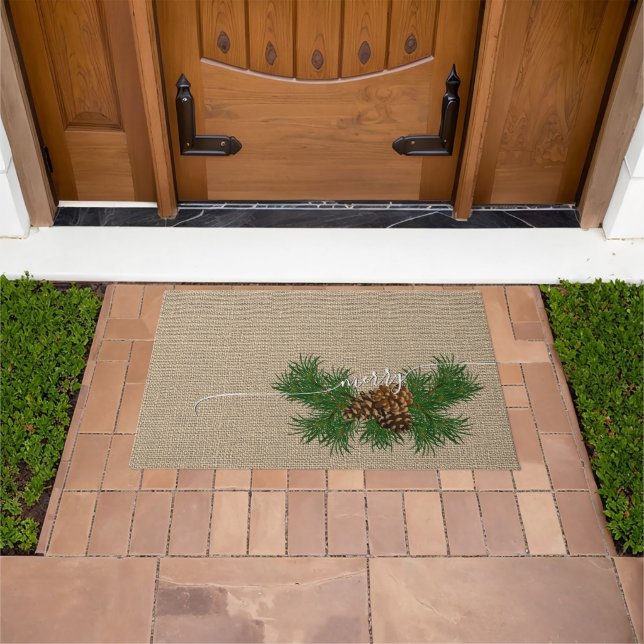 Happy Holidays Faux Jute Burlap Pattern Doormat (Outdoor)