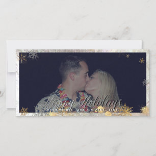 Happy Holidays Faux Silver+Gold Snowflakes Holiday Card