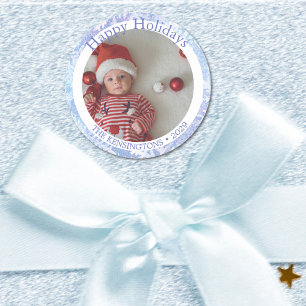 Happy Holidays Festive Baby Photo Classic Round Sticker