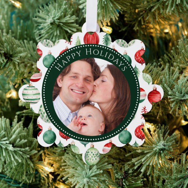Happy Holidays Festive Family Photo  Tree Decoration Card (Insitu (Tree))