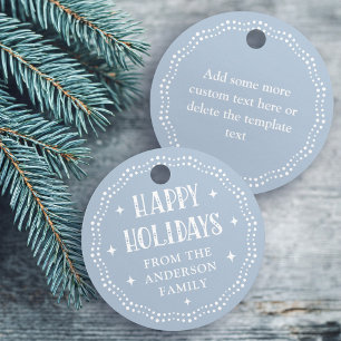 Happy Holidays festive font dot border dusty blue Favour Tags