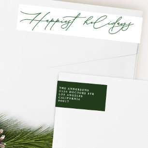 Happy Holidays Festive Green Return Address Wrap Around Label