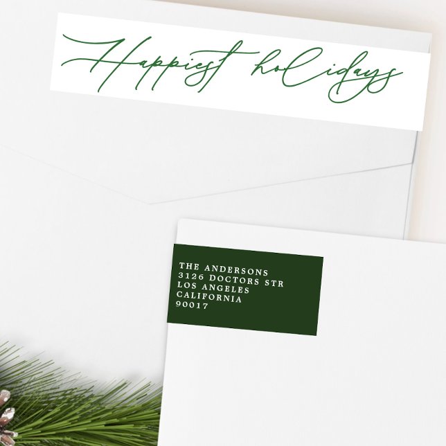 Happy Holidays Festive Green Return Address Wrap Around Label (Creator Uploaded)