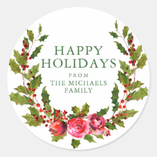 Happy Holidays | Festive Holiday Wreath Classic Round Sticker