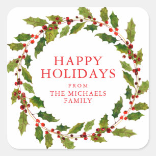Happy Holidays   Festive Holiday Wreath Square Sticker
