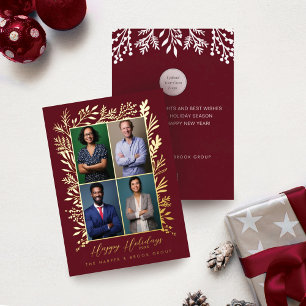 Happy Holidays Festive Holly Team Photos Business  Foil Holiday Card