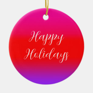 Happy Holidays Festive Magenta Red Purple Ombre Ceramic Tree Decoration
