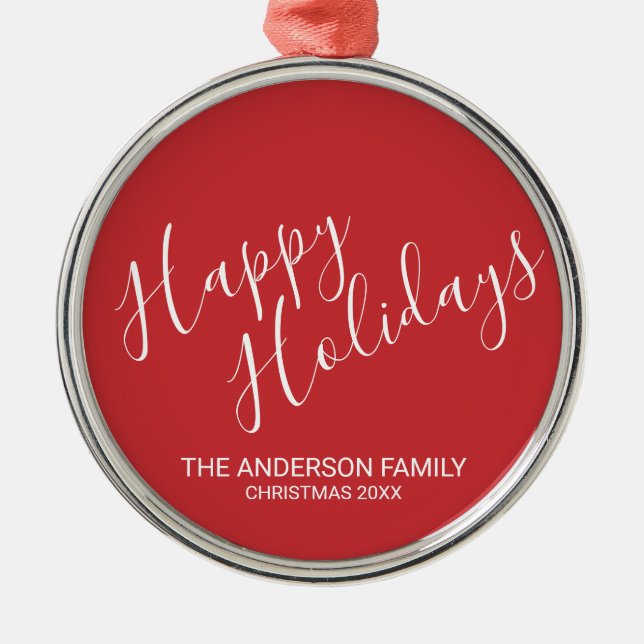 'Happy Holidays' Festive Red Metal Tree Decoration (Front)