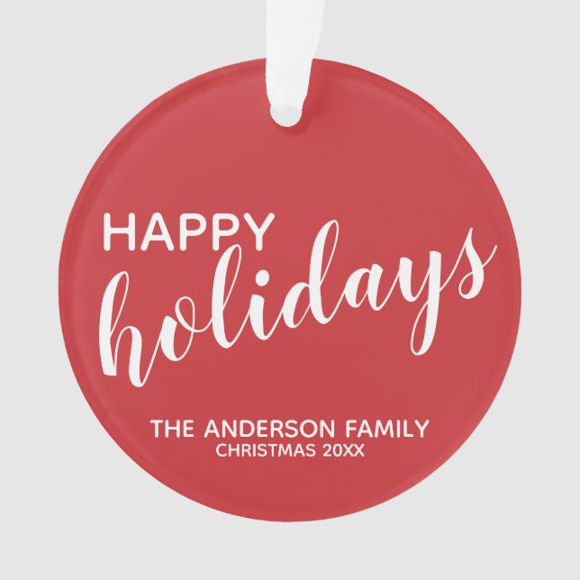 'Happy Holidays' Festive Red Ornament (Front)