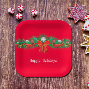  Happy  Holidays  - festive red   Paper Plates