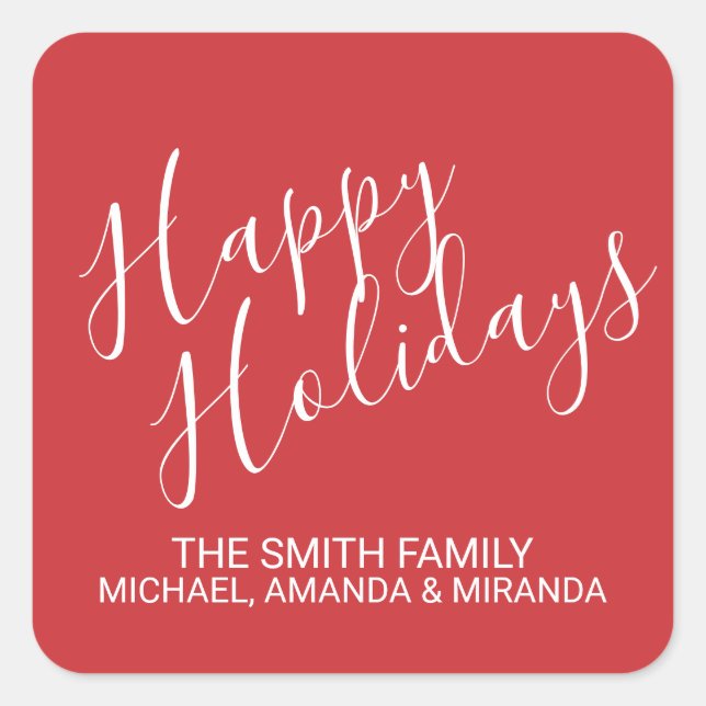 'Happy Holidays' Festive Red Square Sticker (Front)