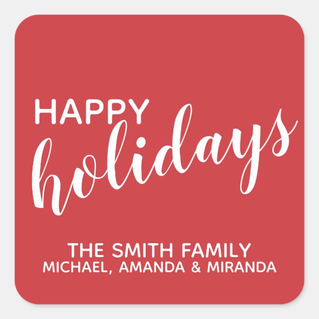 'Happy Holidays' Festive Red Square Sticker (Front)
