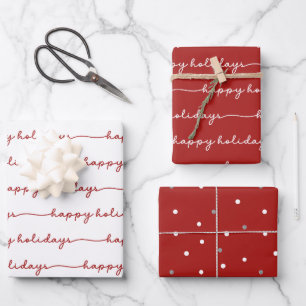 Happy Holidays Festive Red & White Wrapping Paper Sheet