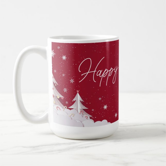 Happy Holidays – Festive Winter Ruby Red Mug (Left)