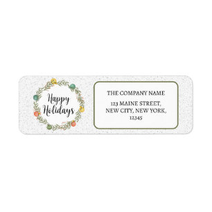 Happy Holidays Festive Wreath Christmas Label