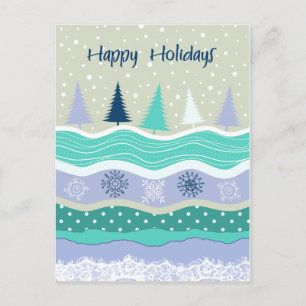 Happy Holidays Fir Trees Snowflakes Scrapbooking Holiday Postcard