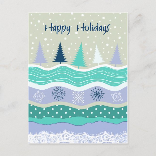 Happy Holidays Fir Trees Snowflakes Scrapbooking Holiday Postcard (Front)