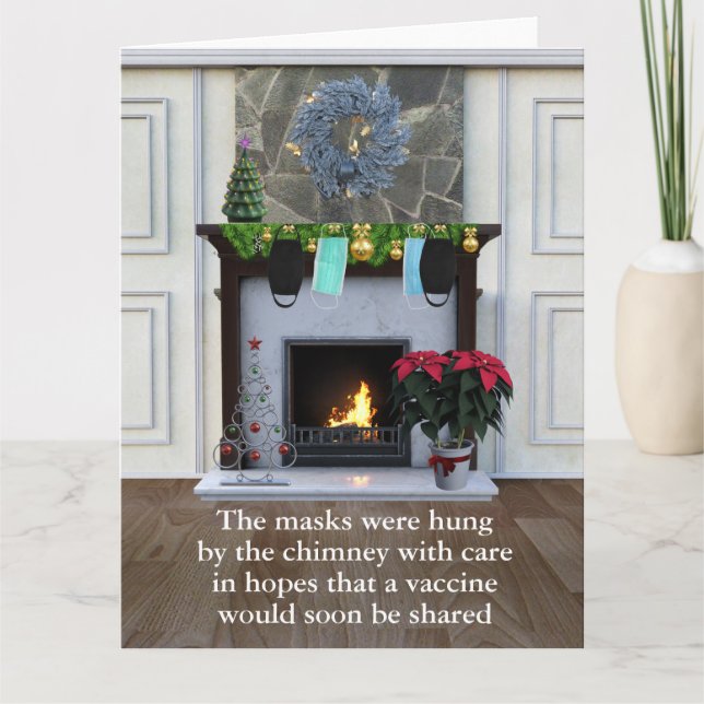 Happy Holidays Fireplace Chimney  Masks 2020 Card (Front)