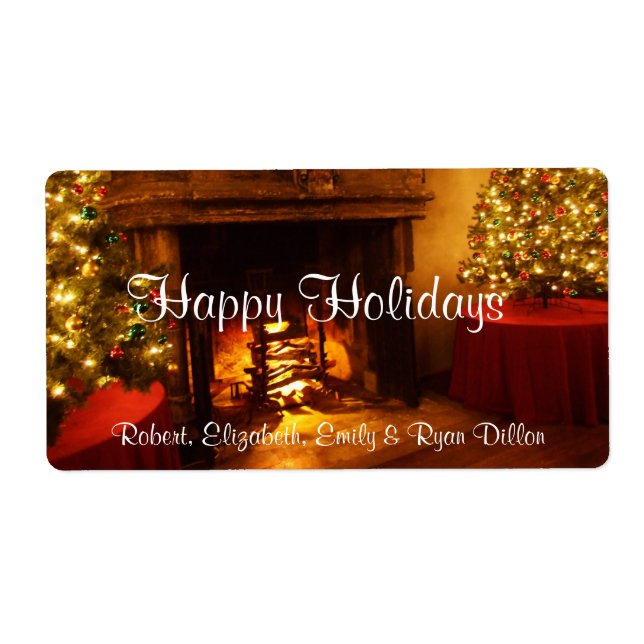 Happy Holidays Fireplace Christmas Tree Wine (Front)