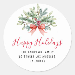 happy holidays floral new address sticker
