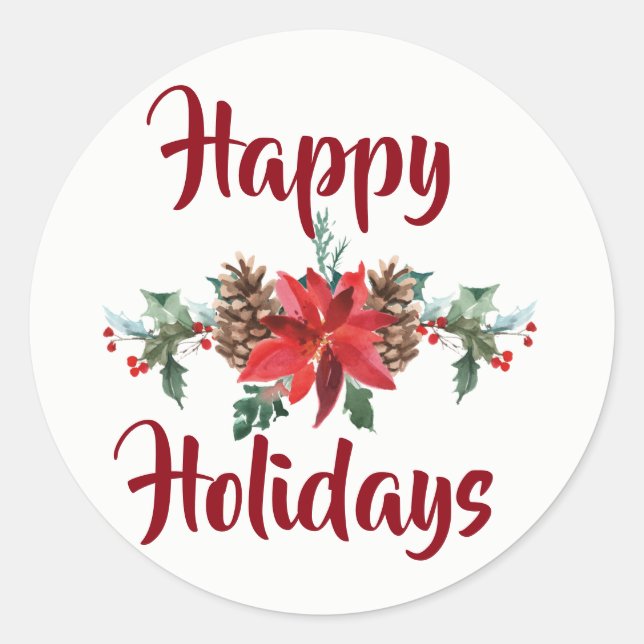 Happy holidays floral Sticker watercolor (Front)