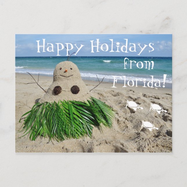 Happy Holidays Florida Christmas Snowman Sandman Holiday Postcard (Front)