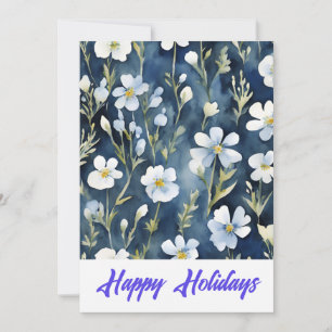 Happy Holidays Flowers Watercolor Merry Christmas Holiday Card
