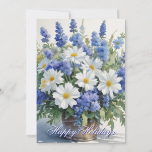 Happy Holidays Flowers Watercolor Merry Christmas Holiday Card