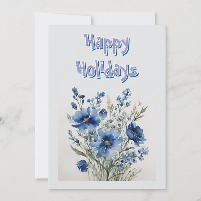 Happy Holidays Flowers Watercolor Merry Christmas Holiday Card (Front)