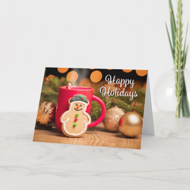 Happy Holidays For Anyone Cute Snowman Cookie Holiday Card (Front)