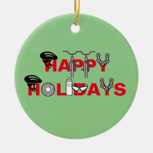 Happy Holidays For Cyclist Ceramic Tree Decoration