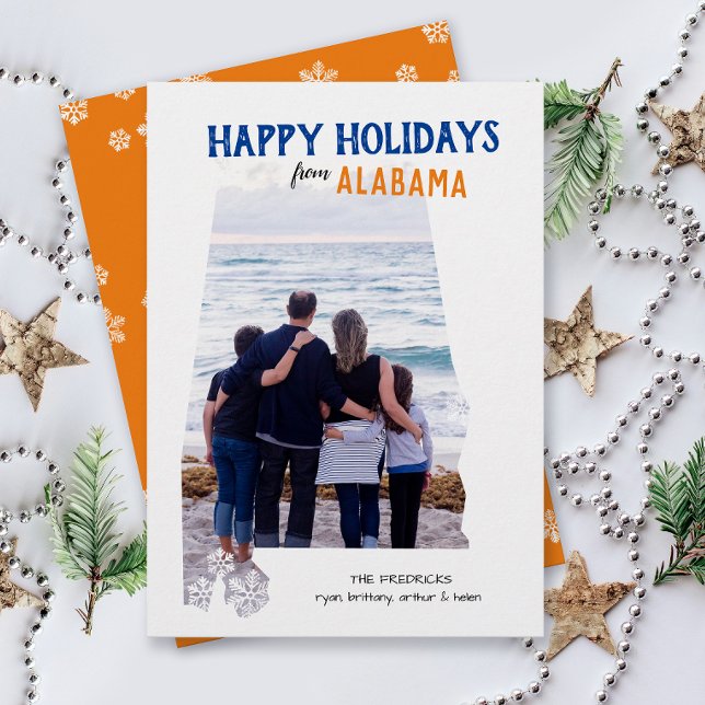 Happy Holidays from Alabama One Photo Holiday Card (Happy Holidays Merry Christmas from Alabama state pride one photo family card moving announcement)