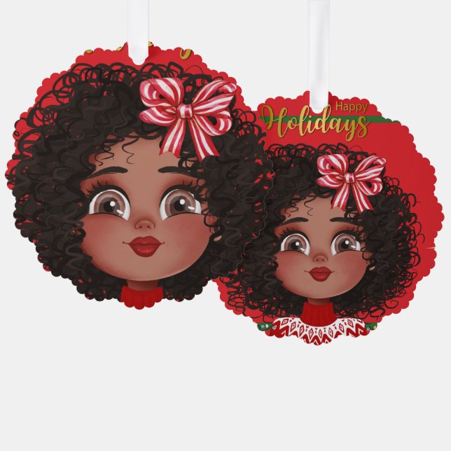Happy Holidays From Curly Girl Tree Decoration Card (Front/Back)