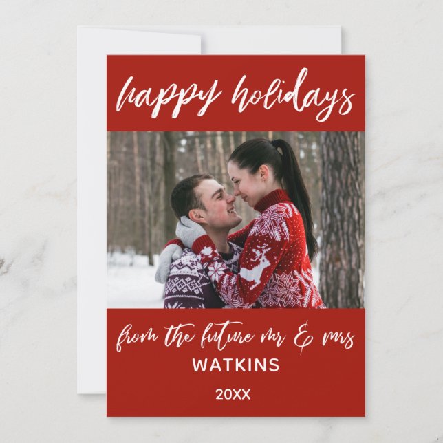 Happy Holidays from Future Mr & Mrs Colour Photo Holiday Card (Front)