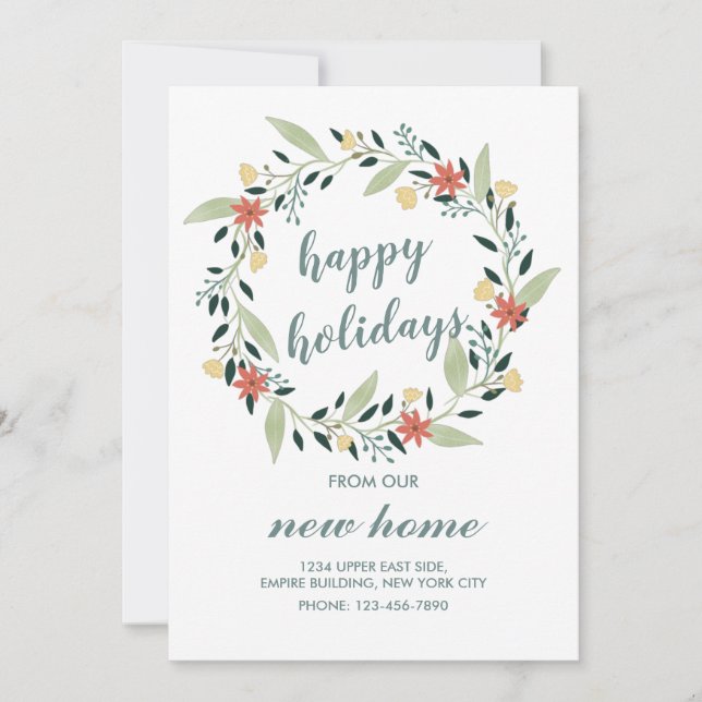 Happy Holidays from our New Home Christmas Wreath Invitation (Front)