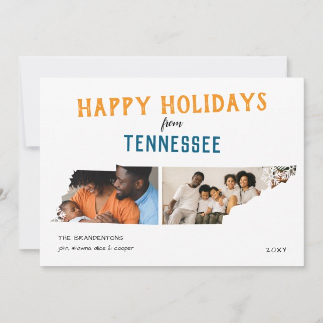 Happy Holidays from Tennessee Two Photo Holiday Card (Front)