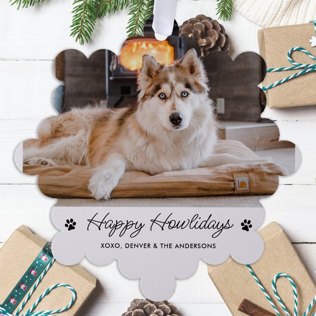 Happy Holidays From The Dog Cute Pet Photo Tree Decoration Card (Creator Uploaded)