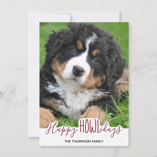 Happy Holidays from the Dog - Red Pet Photo Holiday Card (Front)
