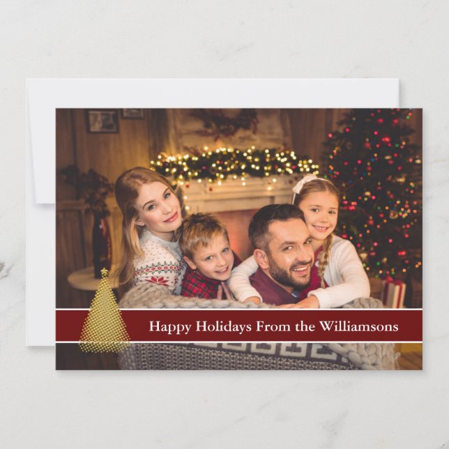 Happy Holidays Full Card Photo Gold Christmas Tree (Front)