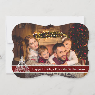 Happy Holidays Full Card Photo White Tree Fancy