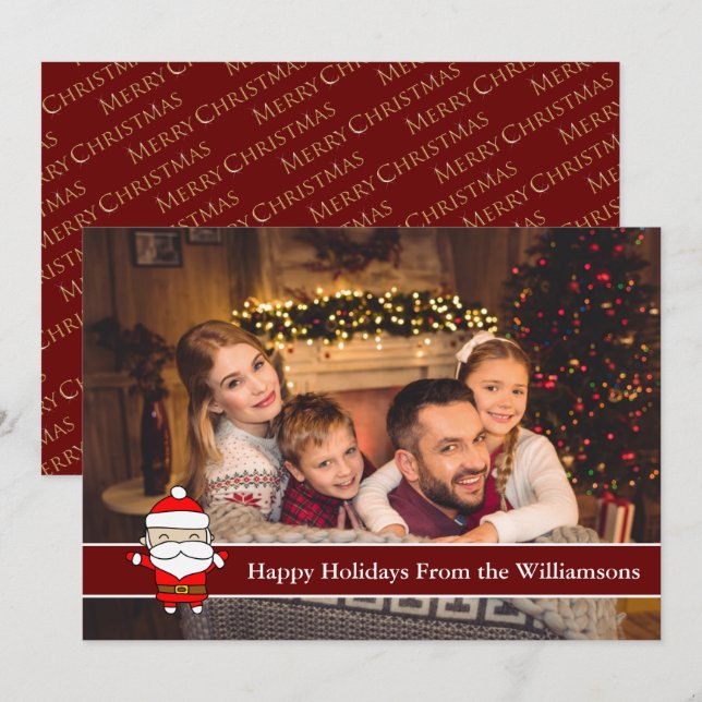Happy Holidays Full Card Photo With Cute Santa (Front/Back)