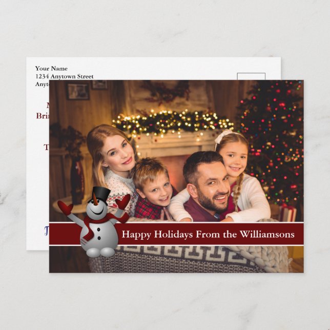 Happy Holidays Full Card Photo With Cute Snowman (Front/Back)