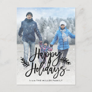 Happy Holidays Full Photo Chic Hand Lettered Holiday Postcard