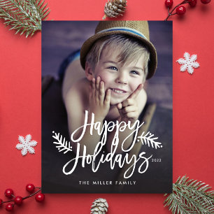 Happy Holidays Full Photo Chic Hand Lettered Holiday Postcard