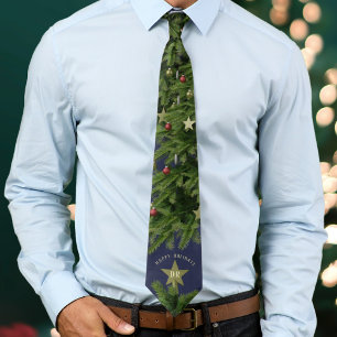 Happy Holidays Fun Christmas Tree Monogram Tie