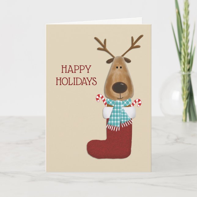 Happy Holidays Fun Reindeer Christmas Greeting Holiday Card (Front)
