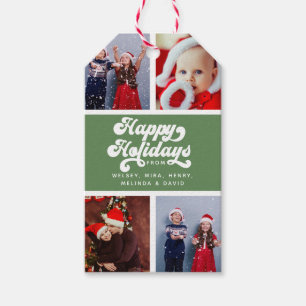 Happy Holidays Fun Simple Retro Typography Photo Gift Tags