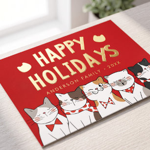 Happy Holidays Funny Cute Cats Caroling Foil Holiday Postcard