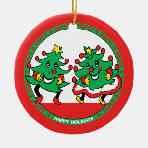 Happy Holidays Funny Dancing Christmas Trees Ceramic Tree Decoration